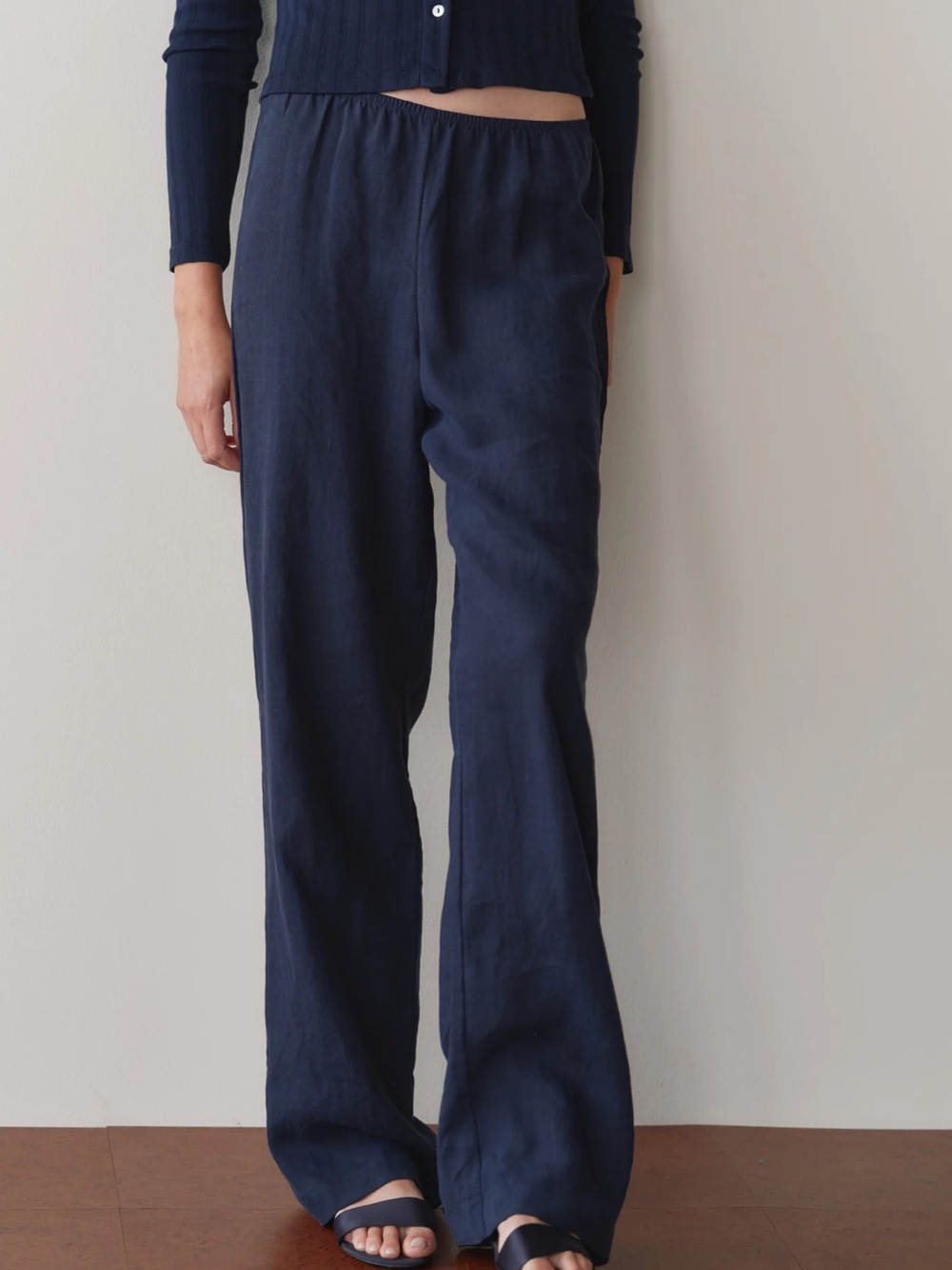 DONNI Navy Linen Simple Pant size XXS